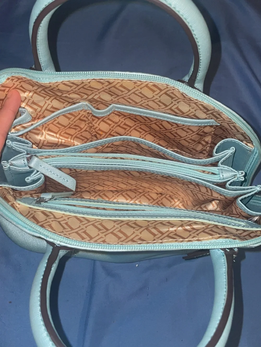 Tignanello Saffiano Leather Dome Satchel Bag Blue 1989